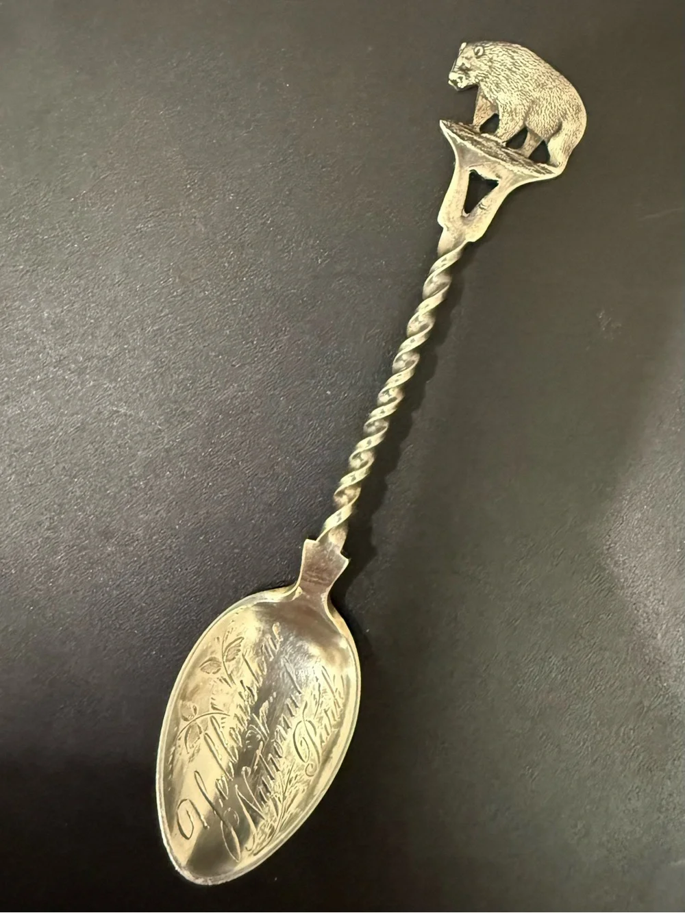 Vintage Yellowstone National Park Sterling Silver Bear Handle 4” Souvenir Spoon